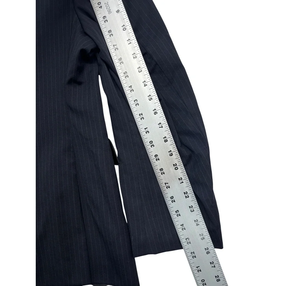 Bespoke 46R 37x31 Navy Blue Pinstripe All Season Wool 2pc Pant Suit Pleated
